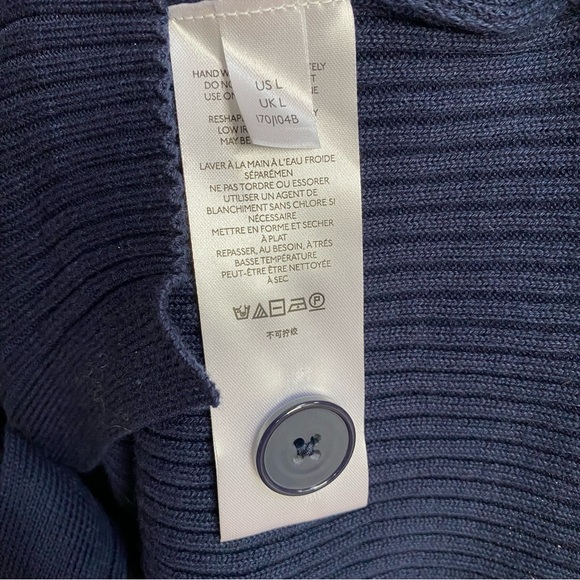 Anthropologie Maeve Navy Check Puff Sleeve Buttoned Sweater Dress Size Large - Picture 14 of 16